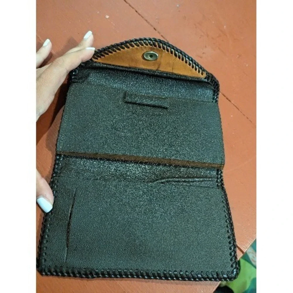 Vintage Handmade Western Leather Embossed Clutch Wallet‎ Tooled Flowers